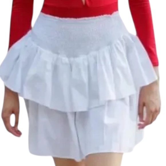 HT360 COLLECTIVE Layered Ruffle Mini Skirt in White - Picture 2 of 11